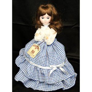 Vtg 1960s Bradley Doll Brown Hair Blue Gingham Dress White Lace top LA Korea